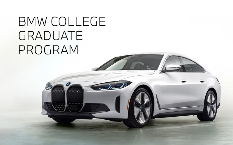  White BMW i4 parked. BMW College Graduate Program.