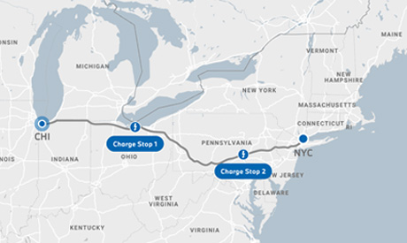 Image of Map with BMW EV Range & Route.