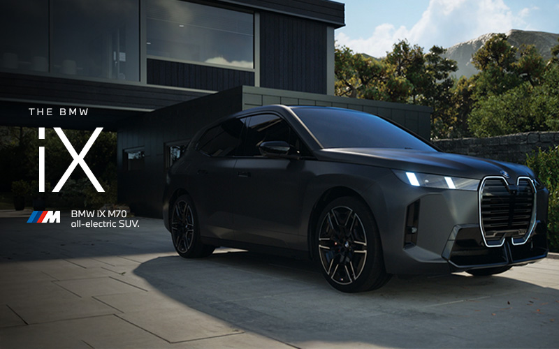 The BMW iX M70 parked. Click to learn more.