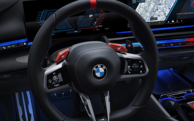 M leather steering wheel.