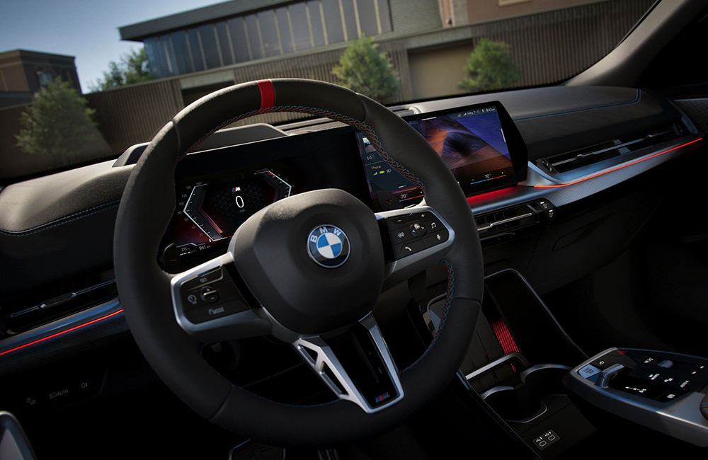 The BMW X2 M35i steering wheel.