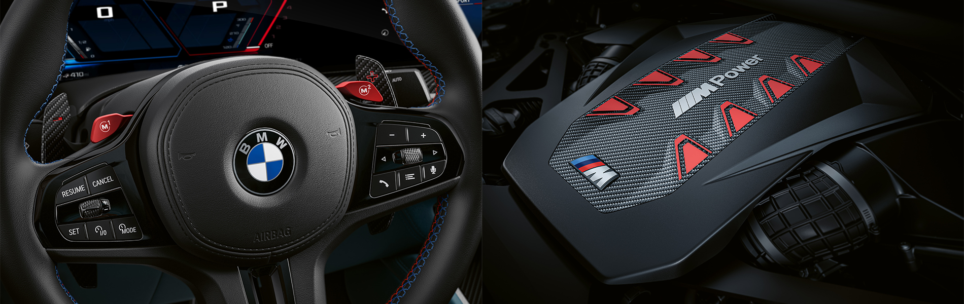 BMW XM steering wheel and M Engine
