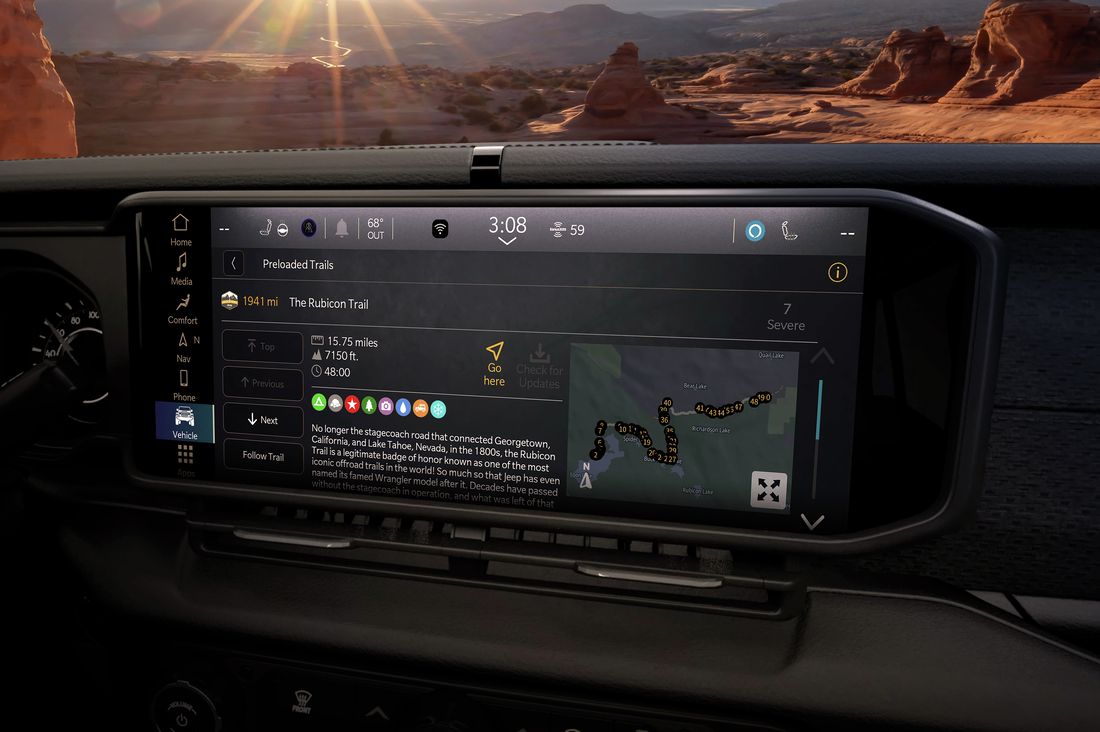 Uconnect screen on a vehicle dashboard