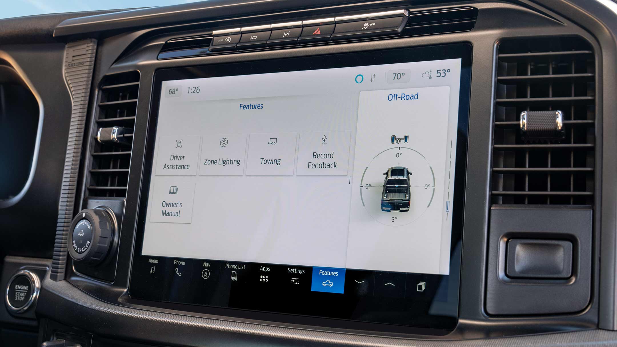 Man driving a 2025 Ford F-150® King Ranch® showing the center stack display screen
