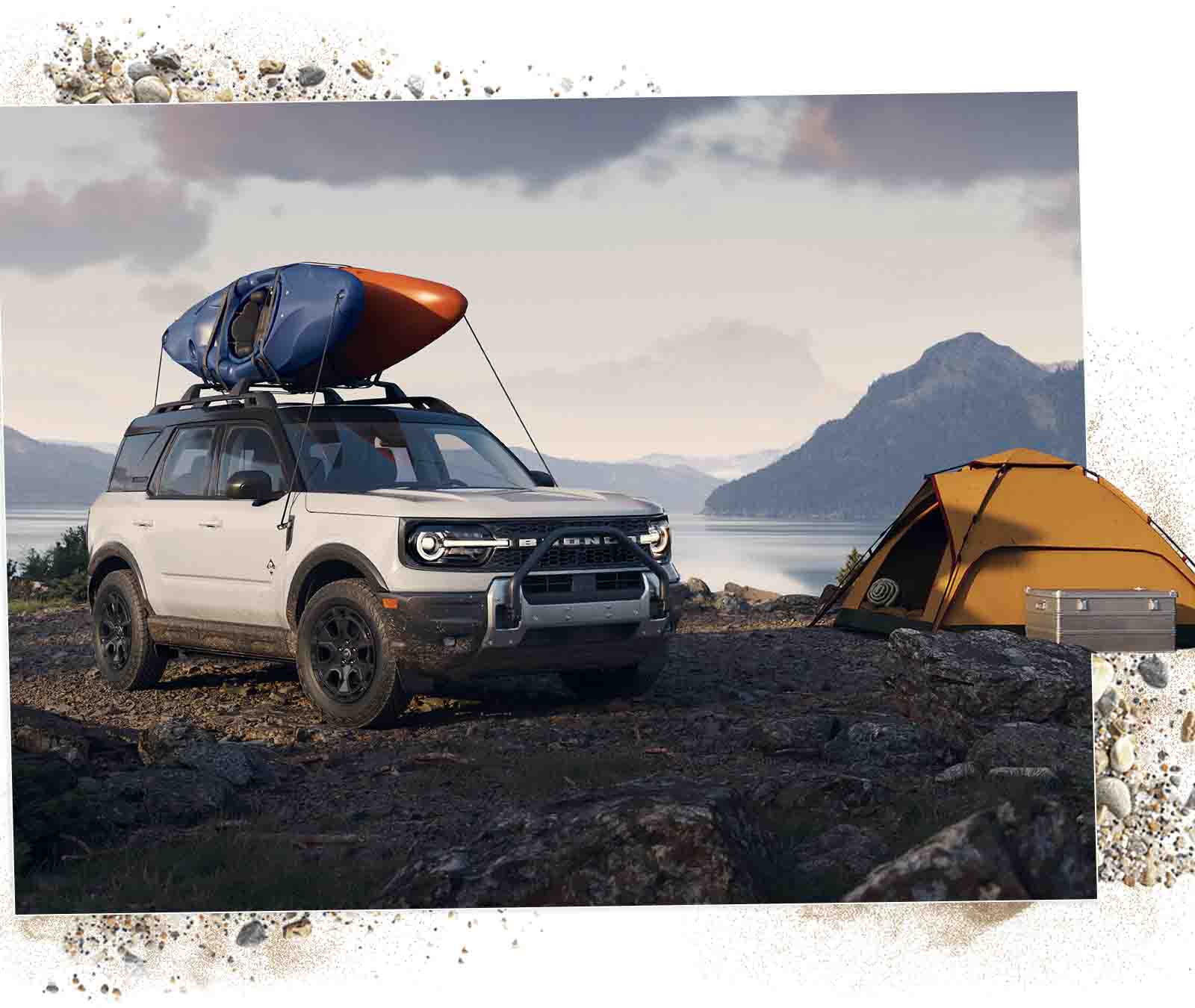2025 Ford Bronco® Sport parked on rocky ground with a tent next to it