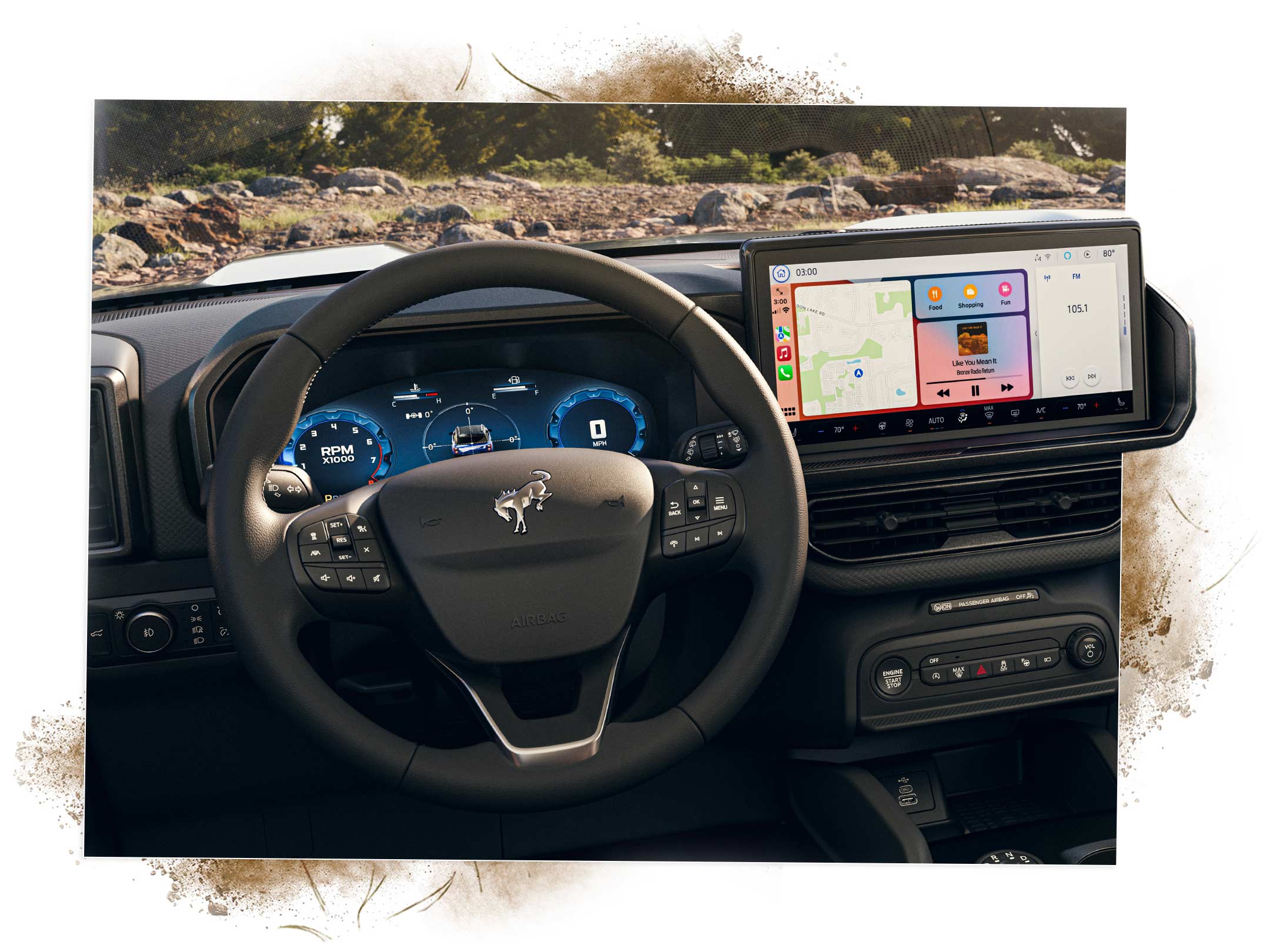 2025 Ford Bronco Sport vehicle interior showing instrument panel cluster and the 13.2 inch center stack screen