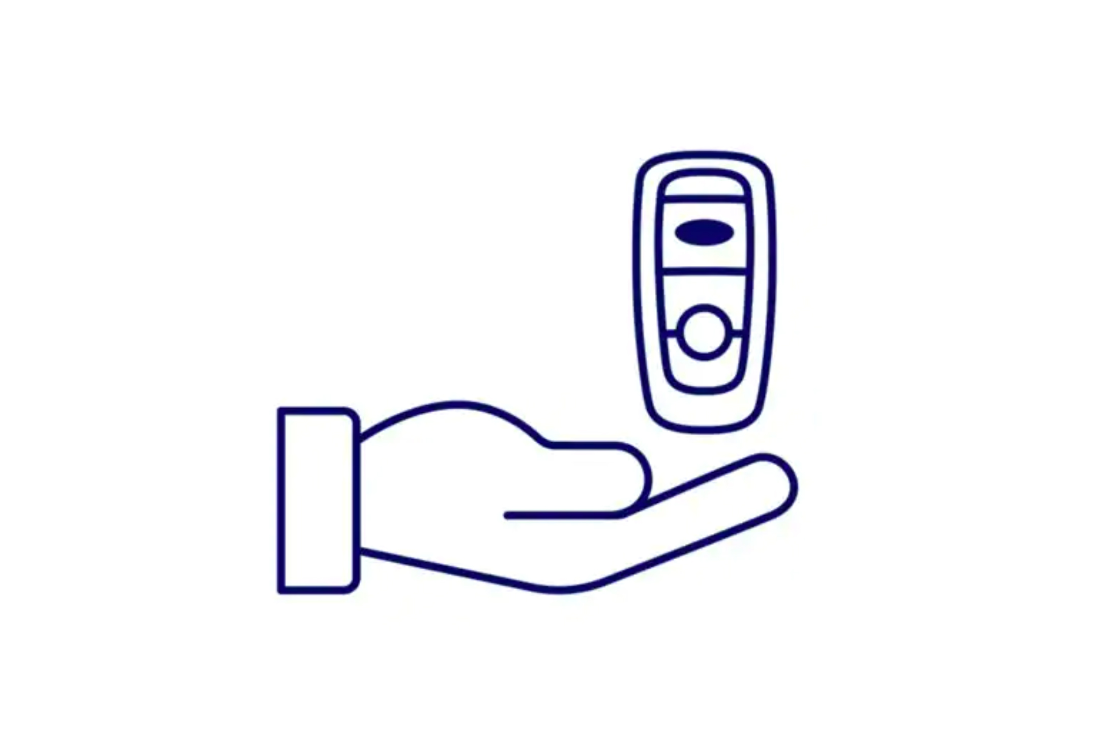 Icon drawing of key fob above a hand