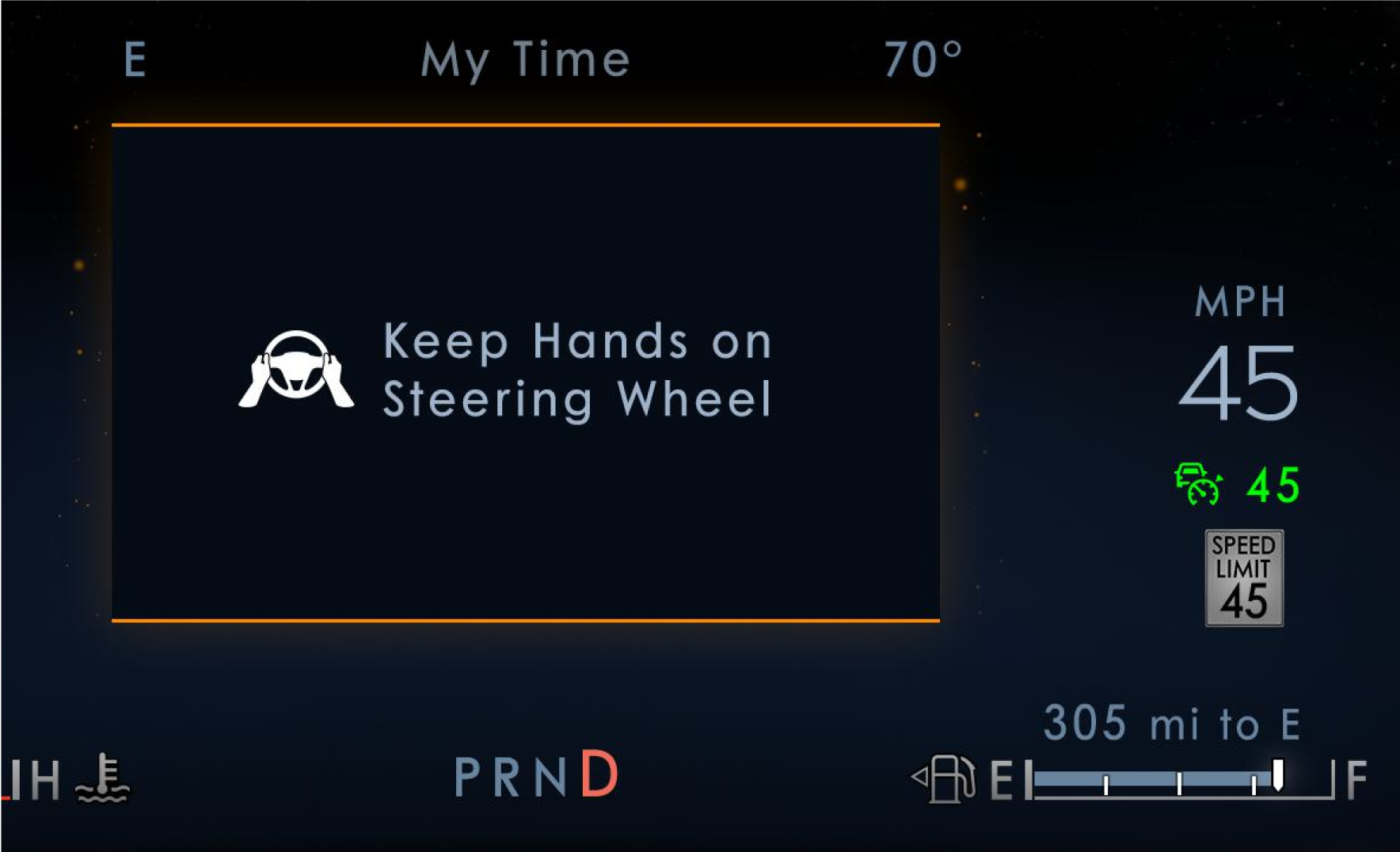 BlueCruise cluster telling a driver to keep their hands on the steering wheel 