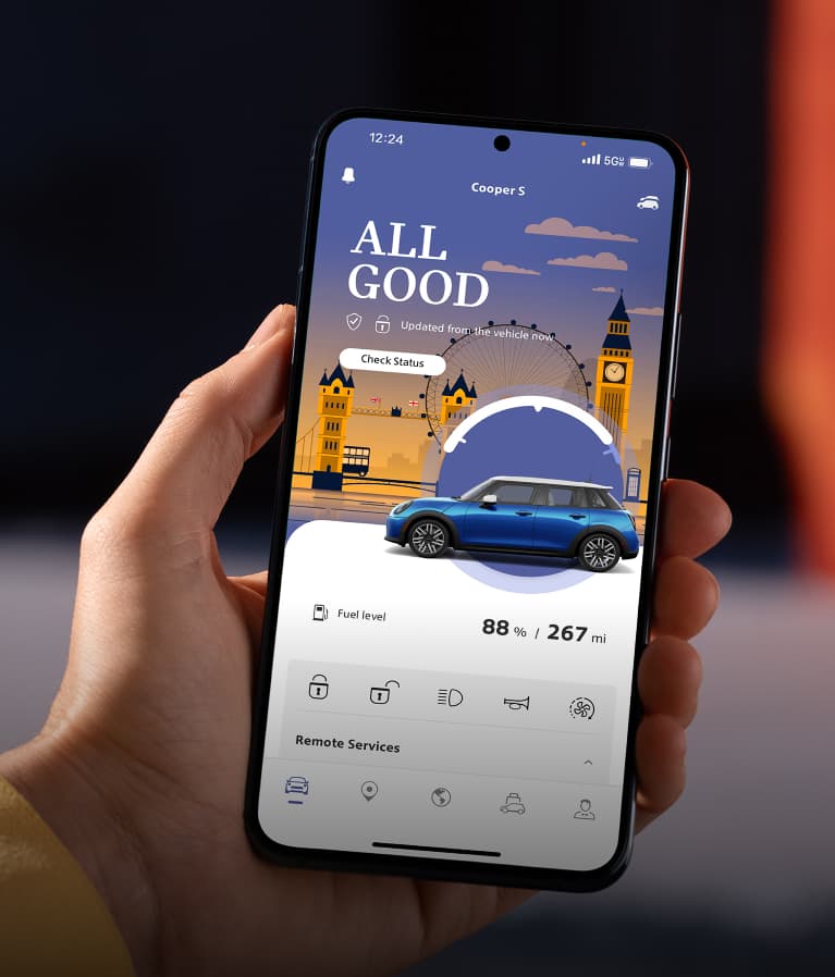 A phone open to the MINI App.