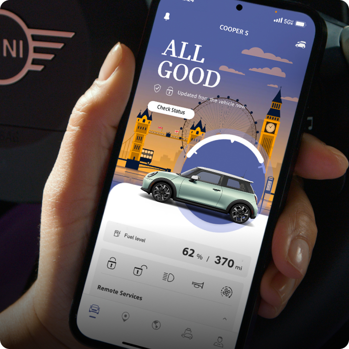 A phone open to the MINI App.