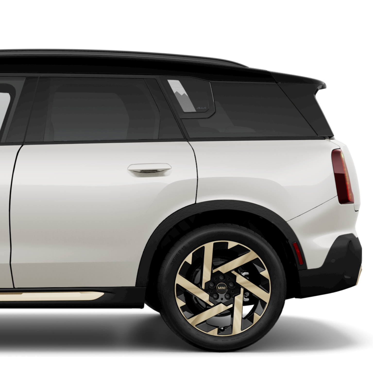 Side view of rear half of a MINI Countryman SE All4.