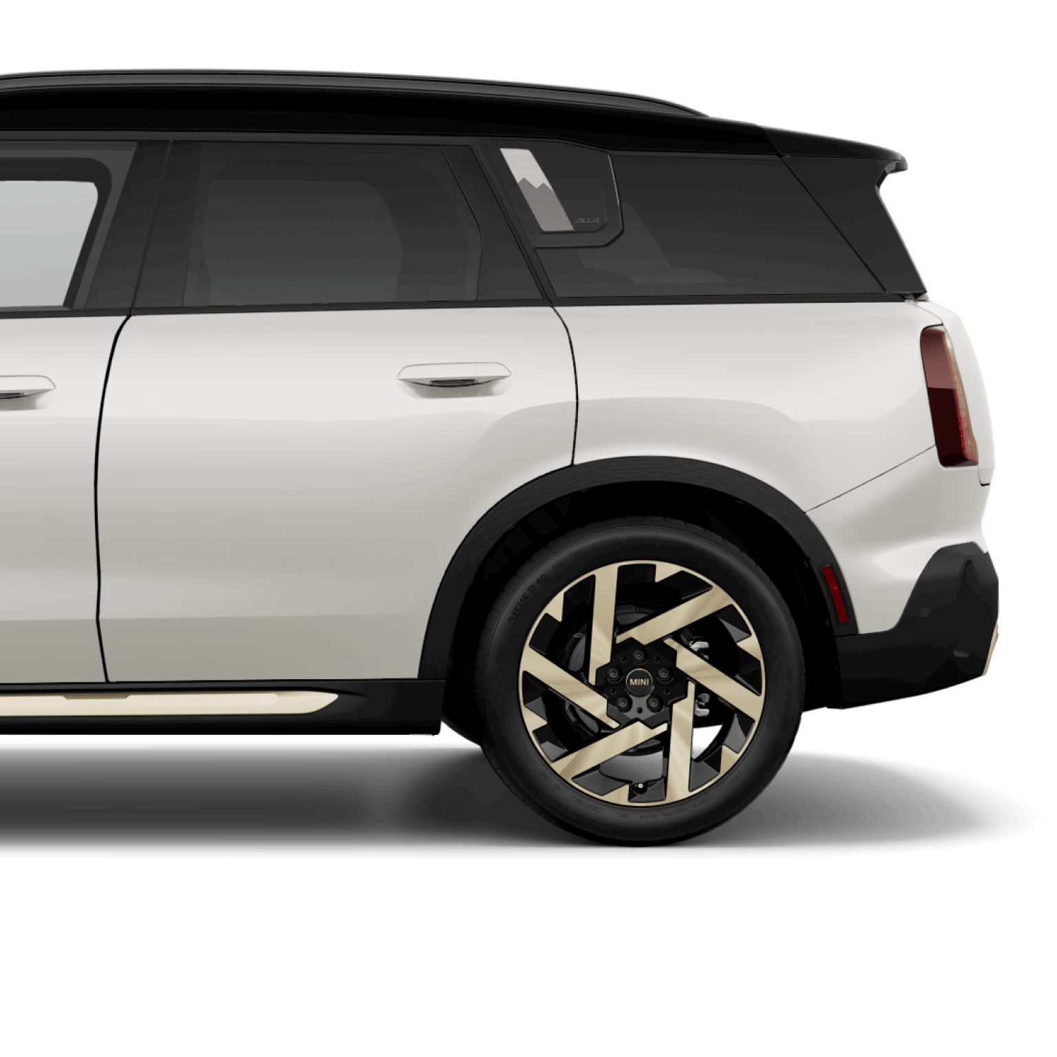 Side-view of a MINI Countryman SE ALL4 cropped from the driver's door to the trunk.