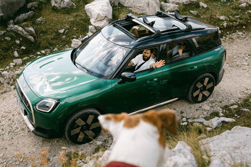 MINI Cooper with panoramic sunroof open in scenic location