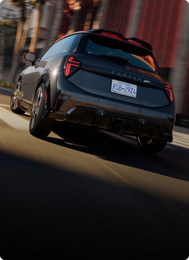 Bird’s-eye view of the front hood of a MINI JCW 2 Door.
