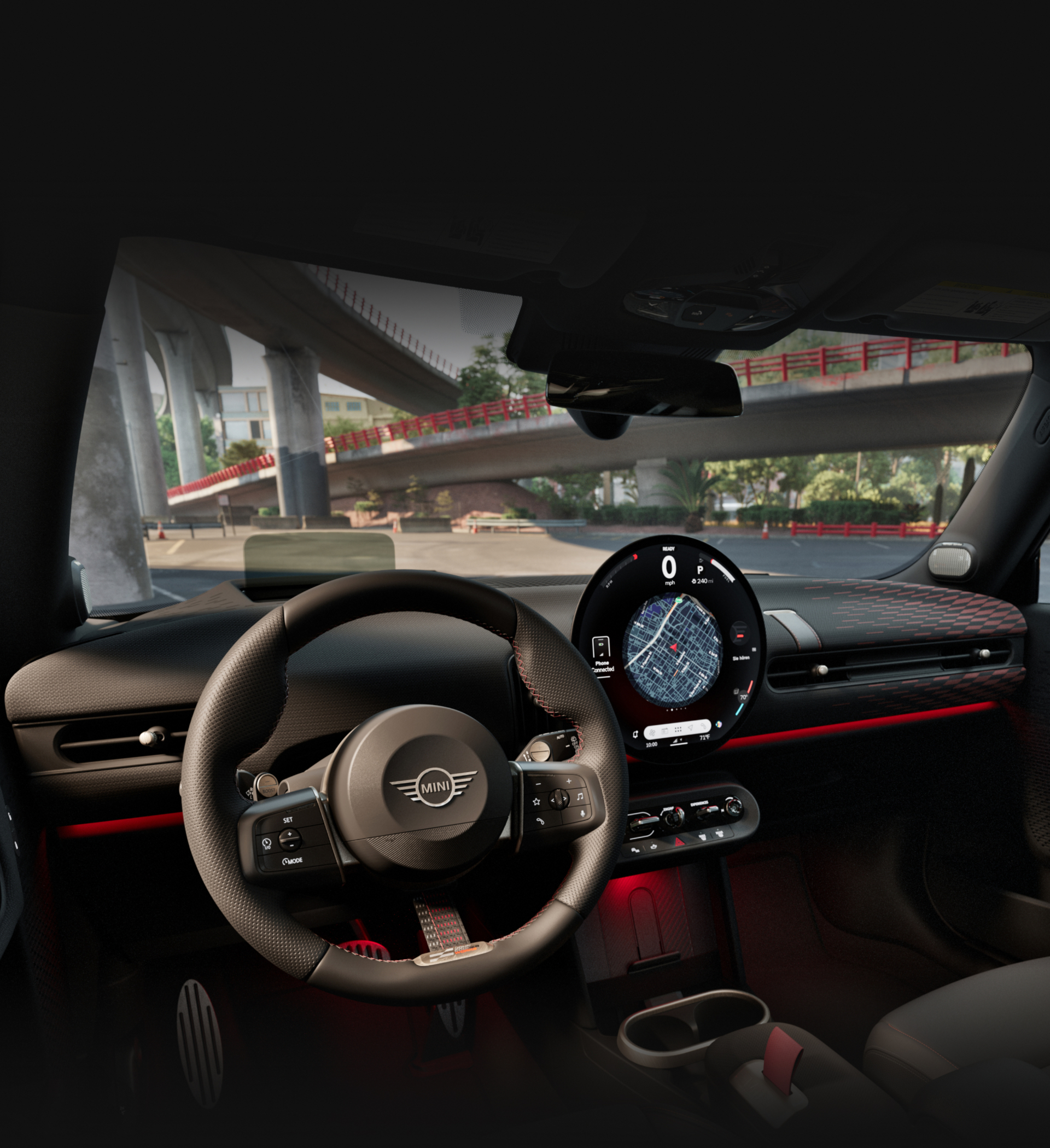 The front cabin of the MINI JCW 2 Door.