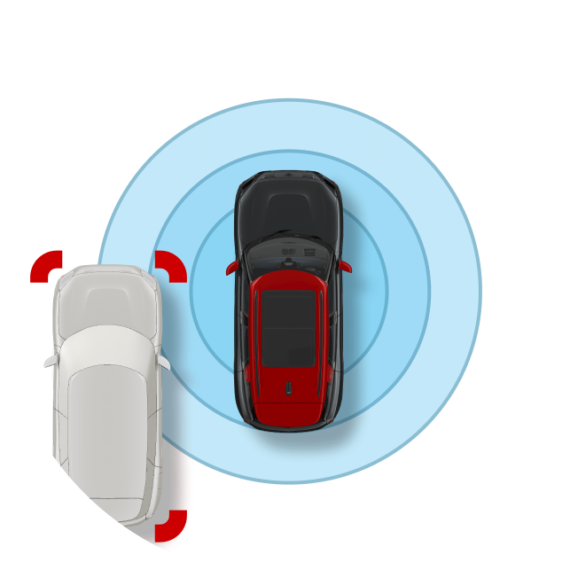 An icon warning a MINI that a car is approaching in the lane next to it.