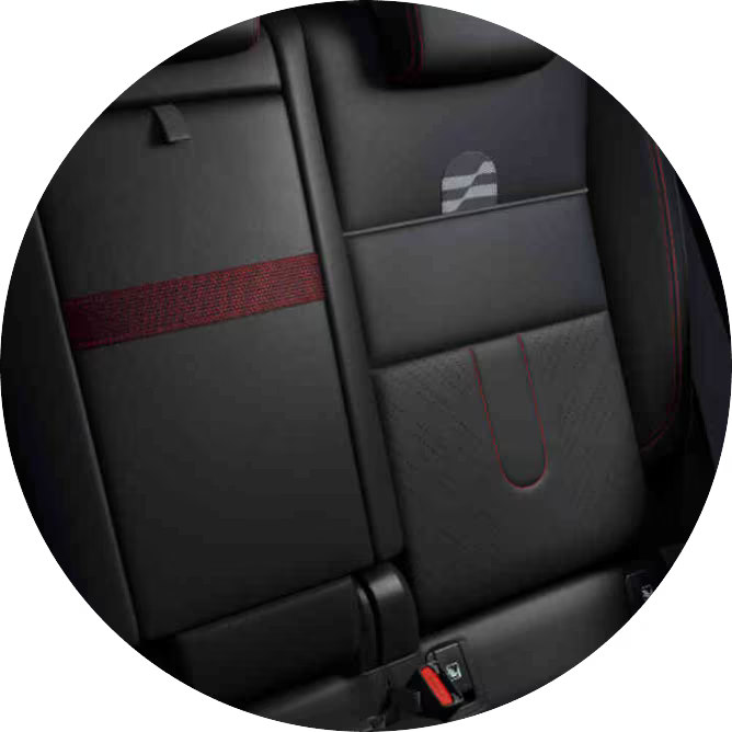 A close-up of the rear JCW Sports Seats.