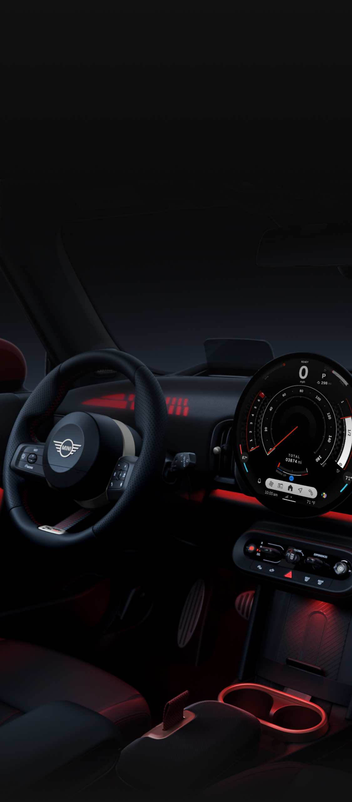 Interior of a MINI JCW Convertible.