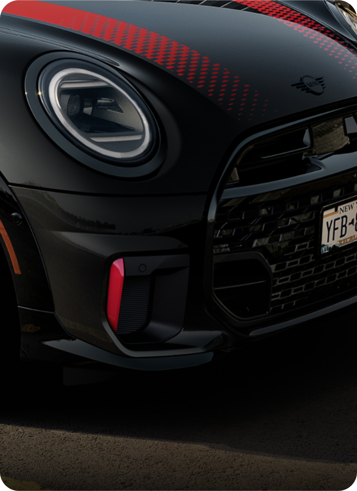 The front hood of the MINI JCW Convertible.