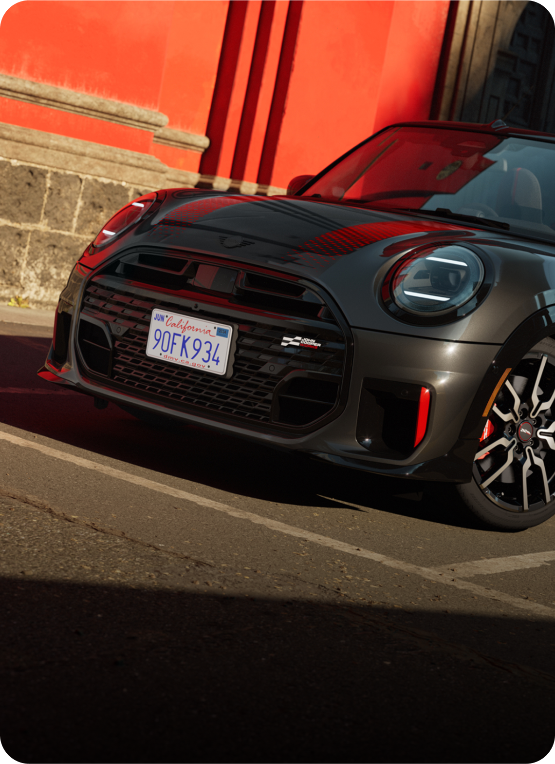 The front exterior of the MINI JCW Convertible.