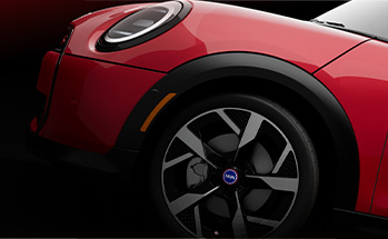 Close up of wheel caps, valve stern covers on Cooper Heritage Edition vehicle.