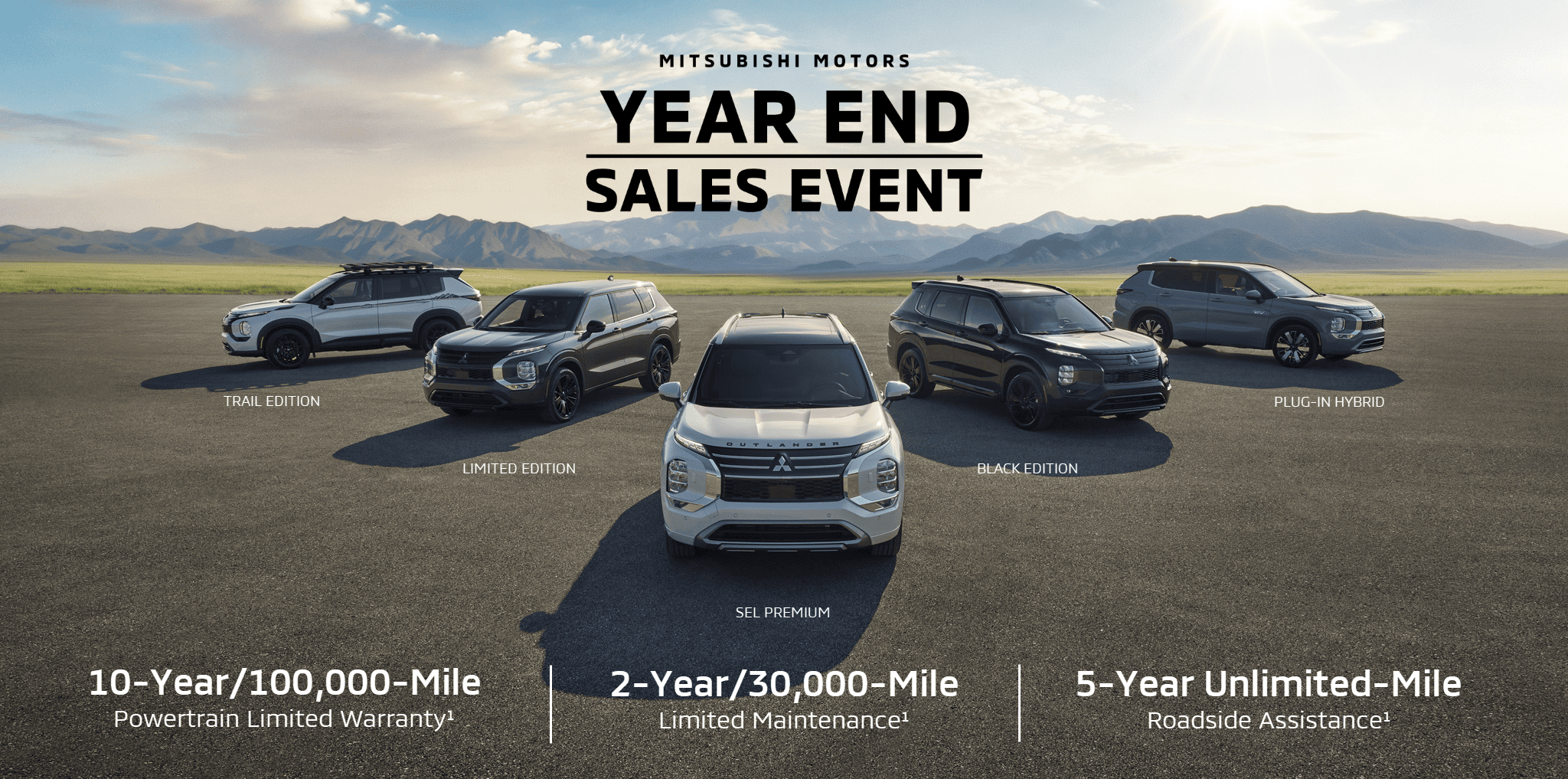 Mitsubishi lineup packshot with mountain background