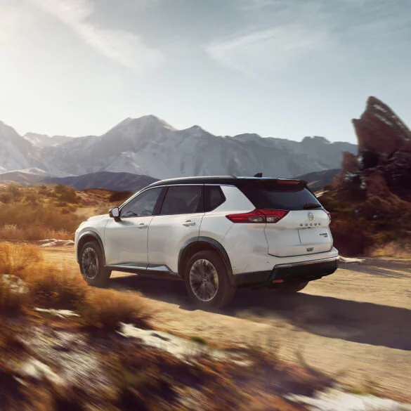 2026 Nissan Rogue interior view showing rear seat lowered for increased cargo room