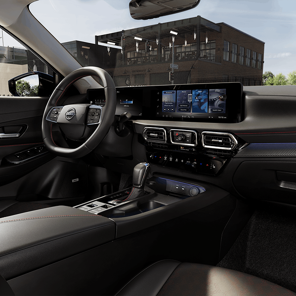 2026 Nissan Z blue interior showing manual transmission gear shifter