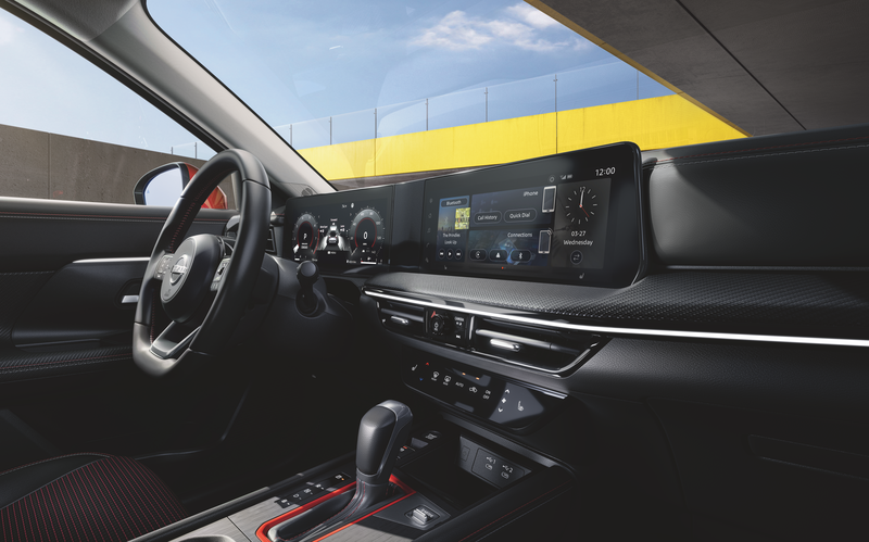 2027 Nissan Kicks interior highlighting dual 14.3 inch screens