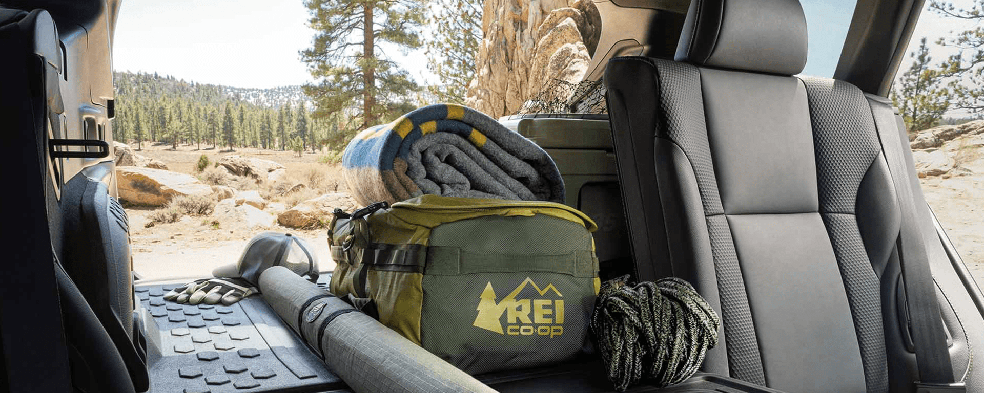 Backseat with camping equipment