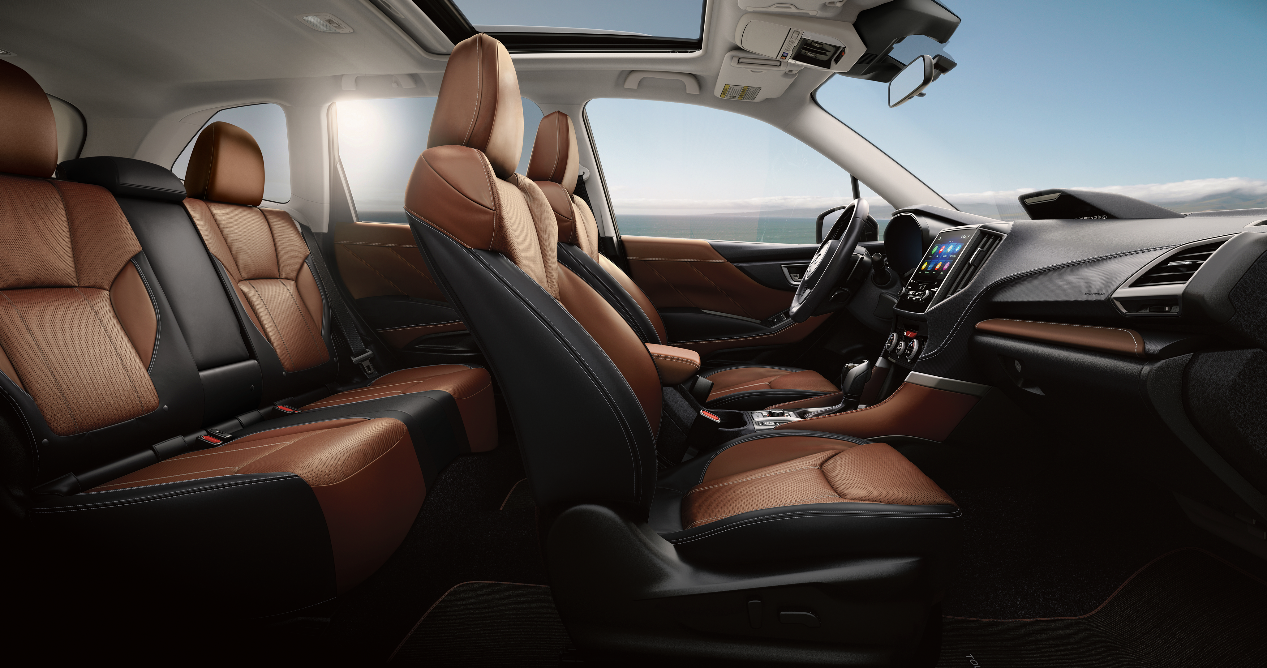 Interior of 2024 Forester in Saddle Brown Leather