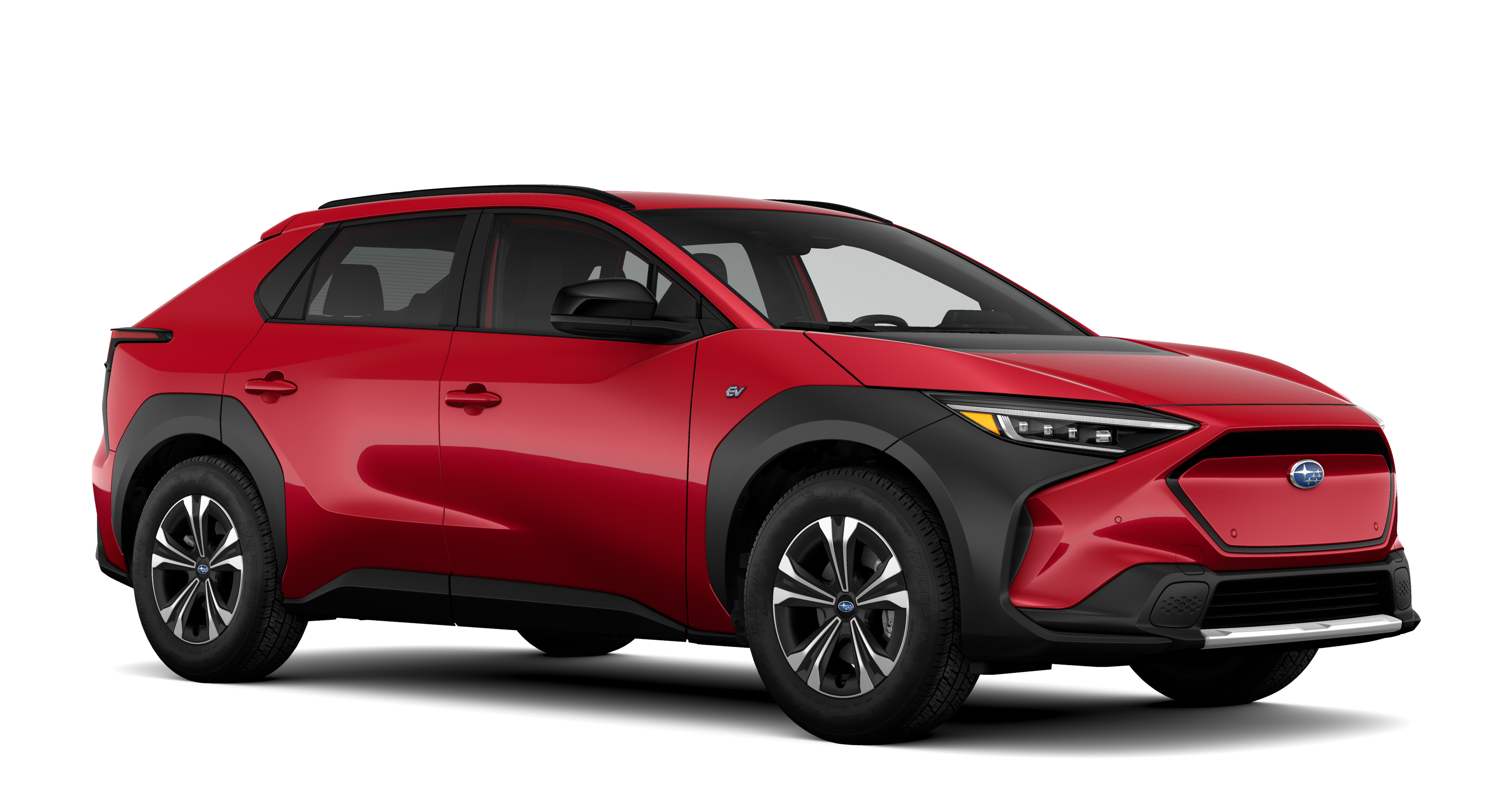 Subaru EV Vehicle Premium Trim shown in Elemental Red Pearl