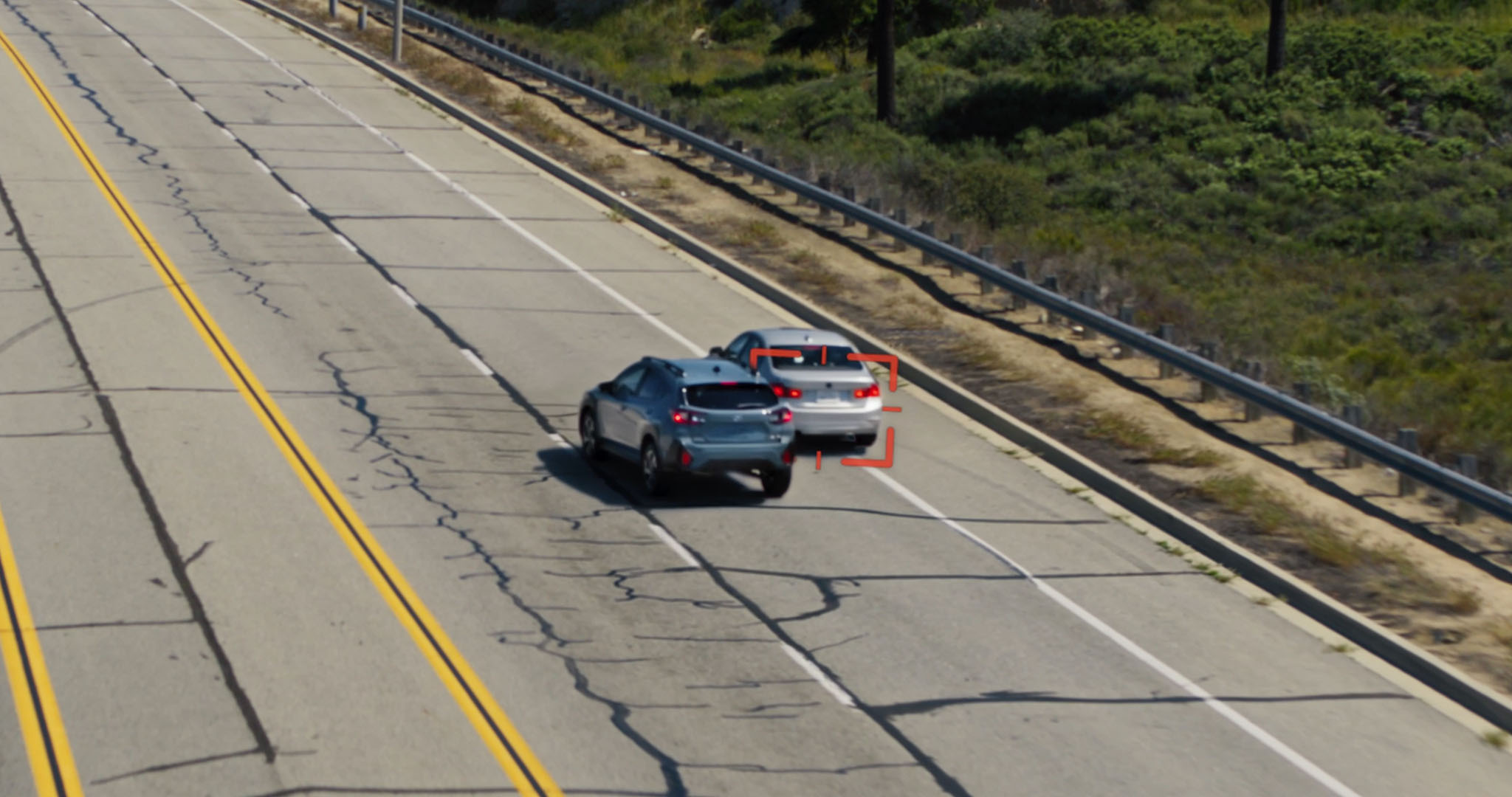 A Subaru detects another car with Automatic Emergency Steering activated.
