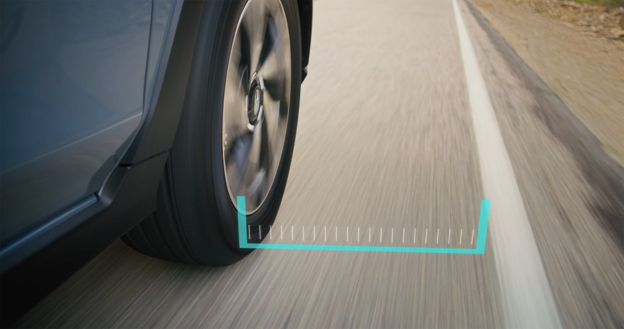 A Subaru detects lane markings with Lane Departure Warning activated.