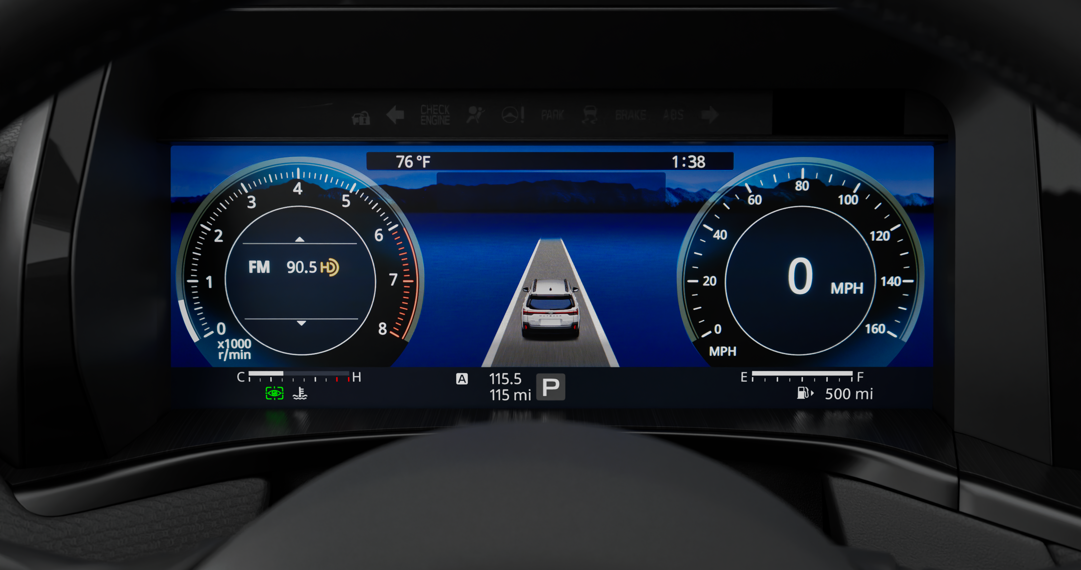 The multi-function digital display in the dash of a Subaru vehicle.