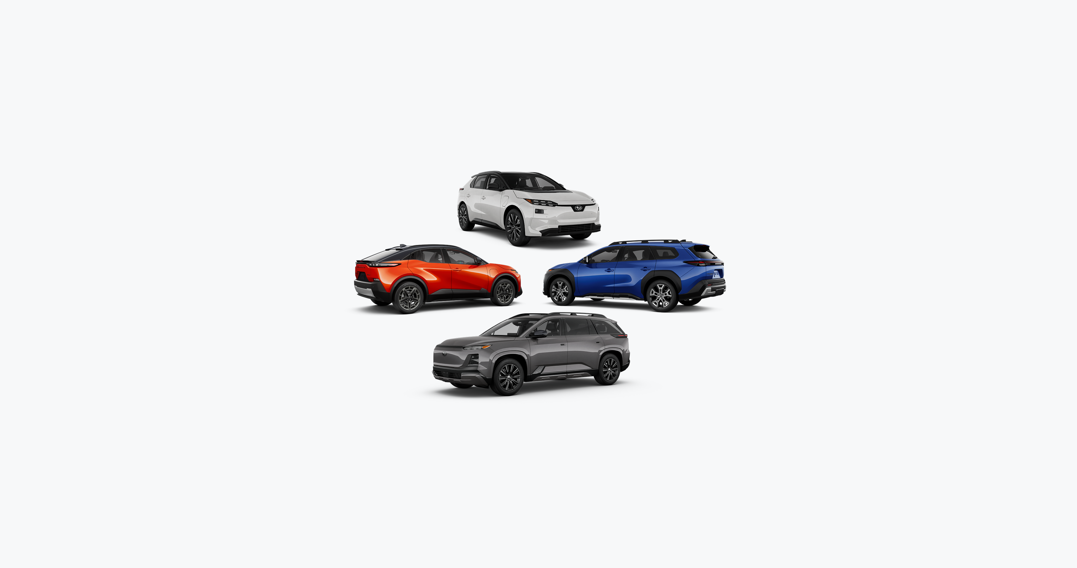 The Subaru Solterra, Uncharted, Trailseeker, and Getaway electric SUVs.